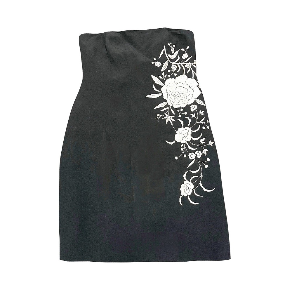 Lafayette 148 New York Black Strapless Floral Embroidered Cocktail Dress 8